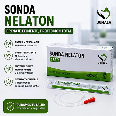 Sonda Nelaton Estéril 16 FR Jumala – Embalaje 600 Unidades (6 Cajas x 100 Unidades)