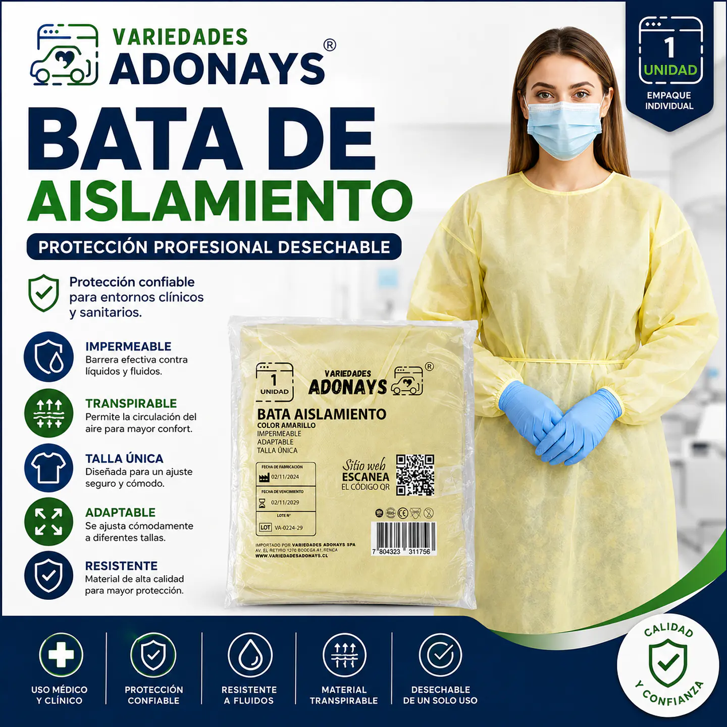 Bata de Aislamiento Desechable Color Amarillo – Embalaje 100 Unidades 1