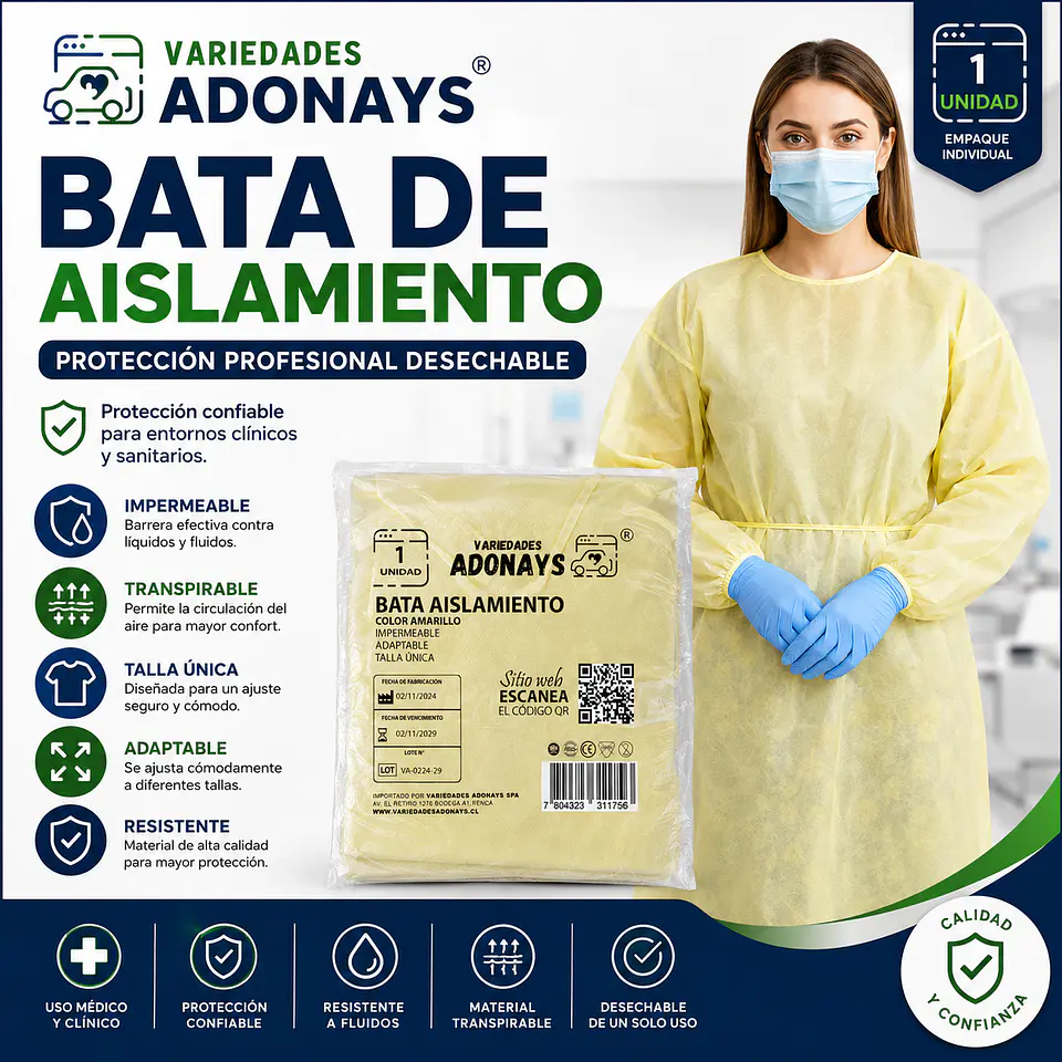 Bata de Aislamiento Desechable Color Amarillo – Embalaje 100 Unidades 1
