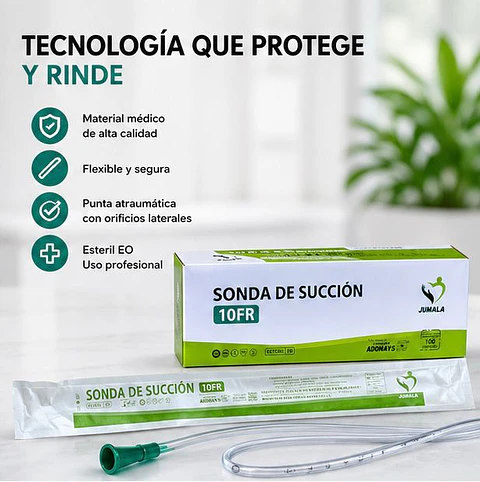 Sonda de Succión Estéril 10 FR Jumala – Embalaje 600 Unidades (6 Cajas x 100 Unidades)
