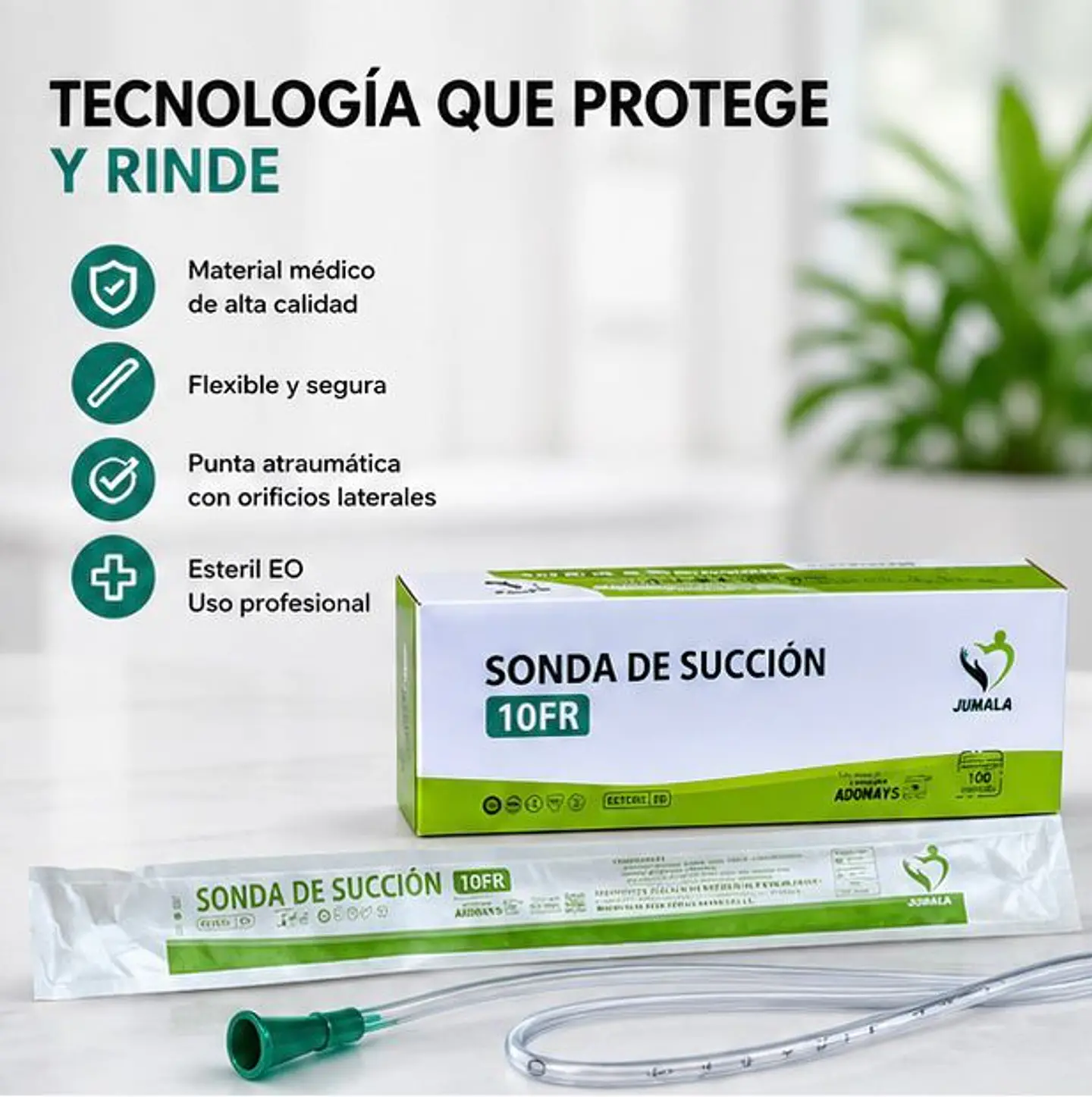 Sonda de Succión Estéril 10 FR Jumala – Embalaje 600 Unidades (6 Cajas x 100 Unidades) 1