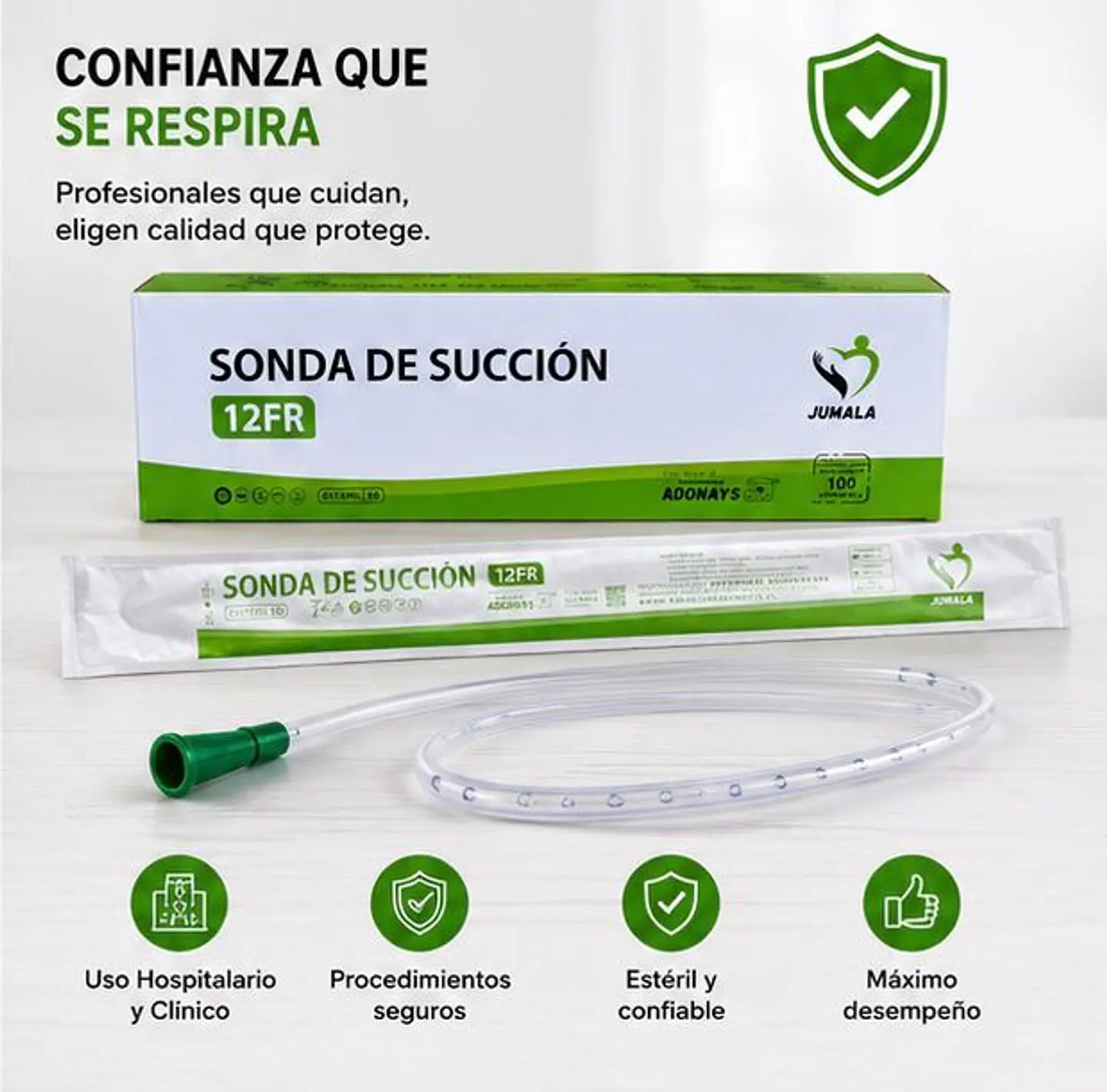 Sonda de Succión Estéril 12 FR Jumala – Embalaje 600 Unidades (6 Cajas x 100 Unidades) 1