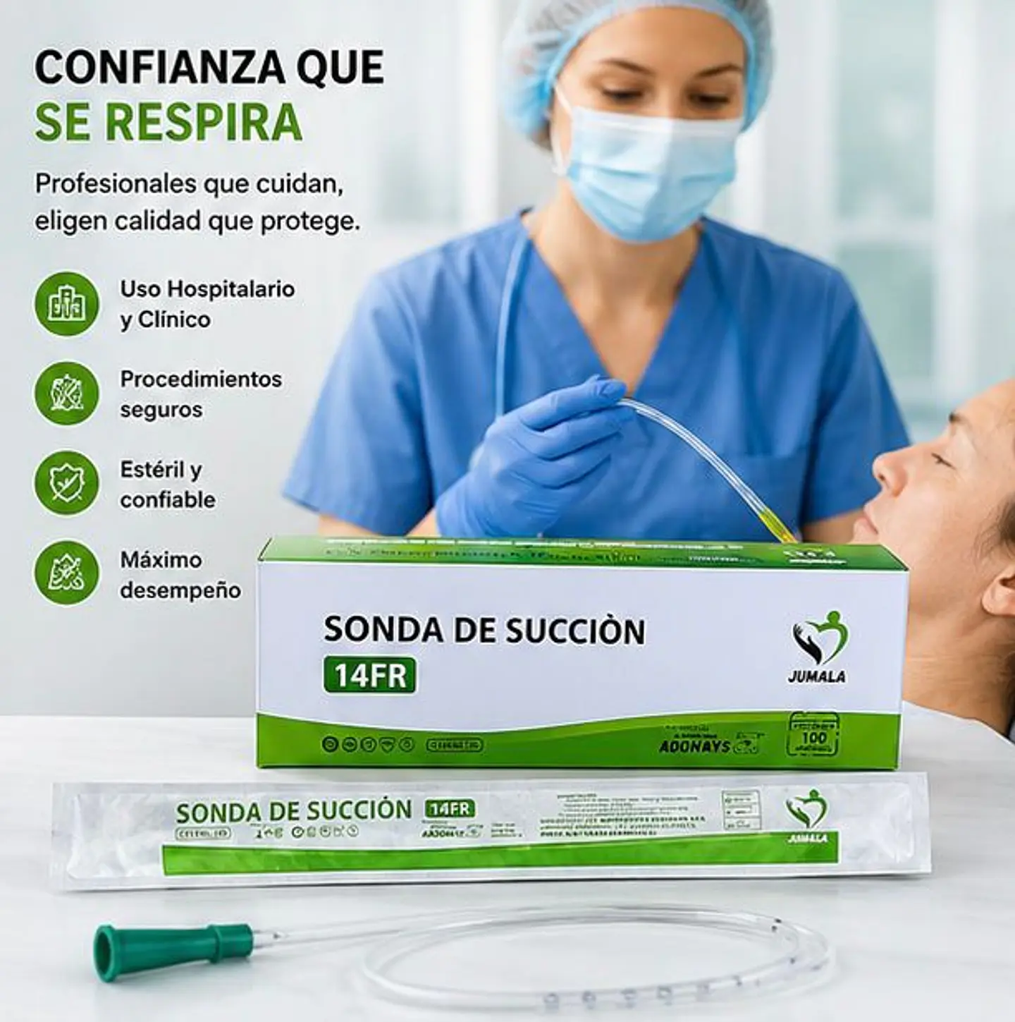Sonda de Succión Estéril 14 FR Jumala – Embalaje 600 Unidades (6 Cajas x 100 Unidades) 1