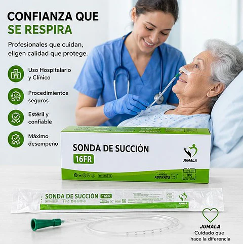 Sonda de Succión Estéril 16 FR Jumala – Embalaje 600 Unidades (6 Cajas x 100 Unidades)