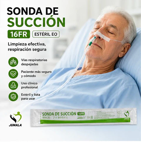 Sonda de Succión Estéril 16 FR Jumala – Embalaje 600 Unidades (6 Cajas x 100 Unidades)
