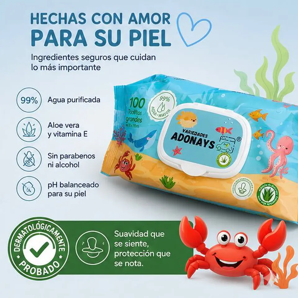 Toallitas Húmedas Con Fragancia Aloe Vera Variedades Adonays – Embalaje 2.400 Unidades (24 Paquetes x 100 Unidades) 4