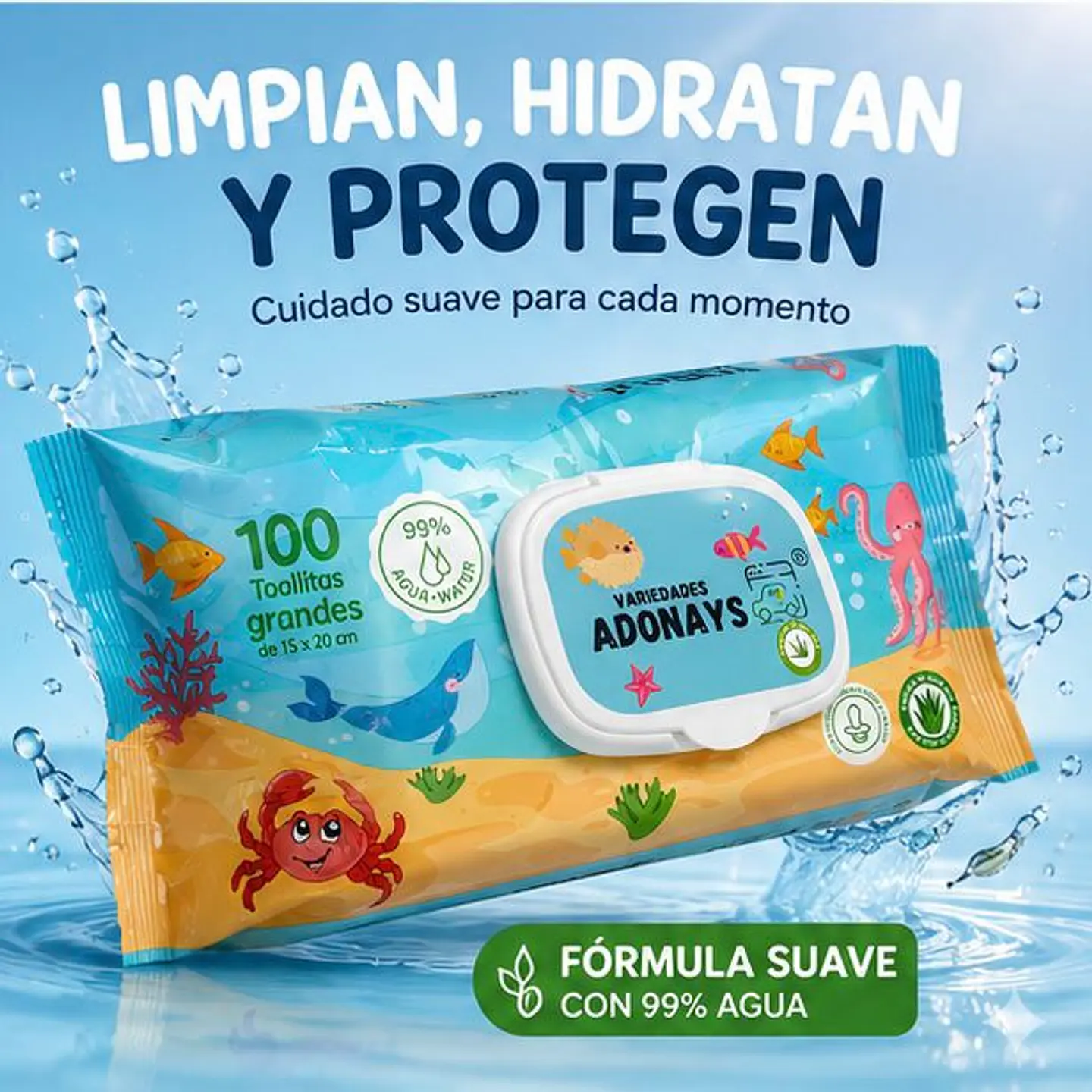 Toallitas Húmedas Con Fragancia Aloe Vera Variedades Adonays – Embalaje 2.400 Unidades (24 Paquetes x 100 Unidades) 1