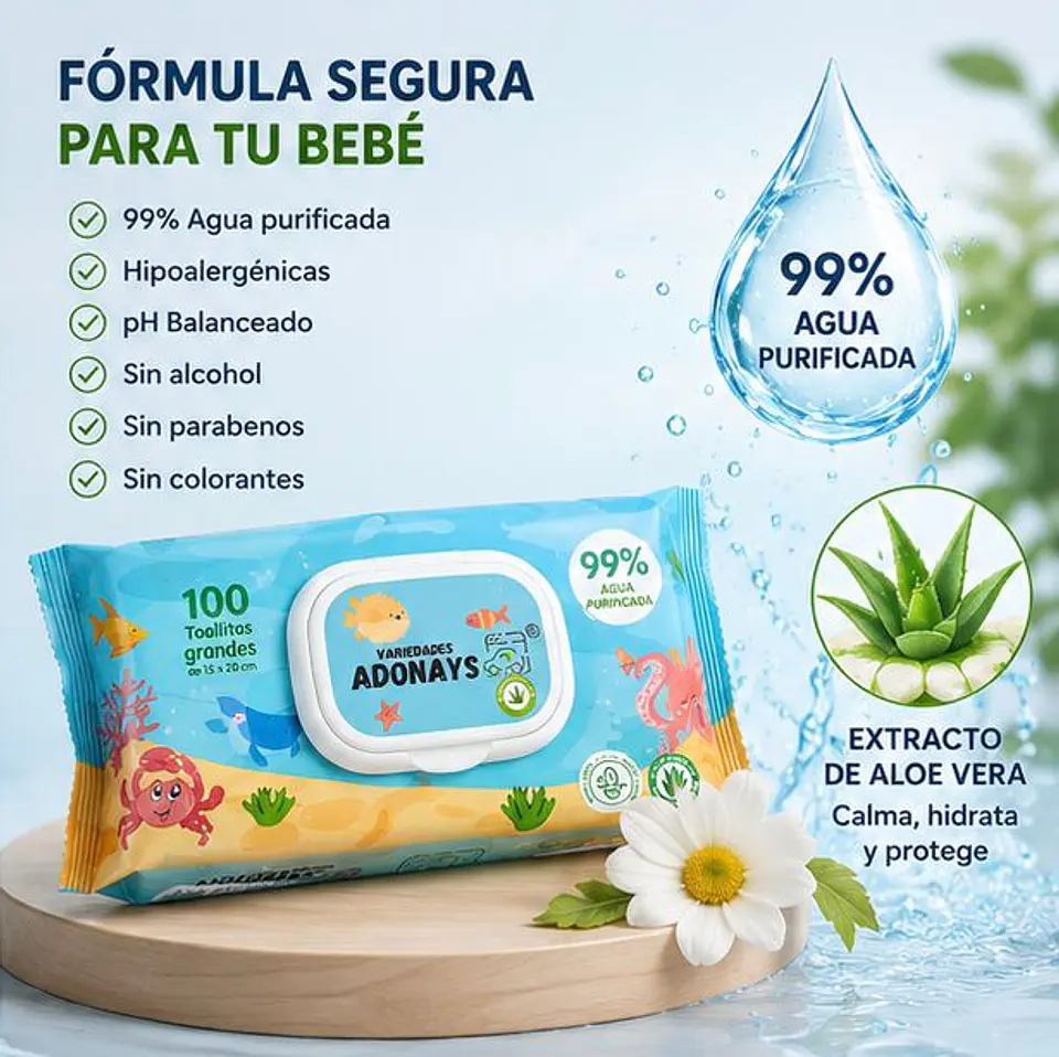 Toallitas Húmedas Sin Fragancia Variedades Adonays – Embalaje 2.400 Unidades (24 Paquetes x 100 Unidades) 4