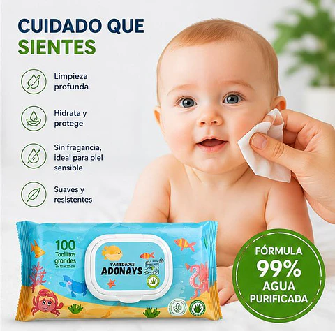 Toallitas Húmedas Sin Fragancia Variedades Adonays – Embalaje 2.400 Unidades (24 Paquetes x 100 Unidades)