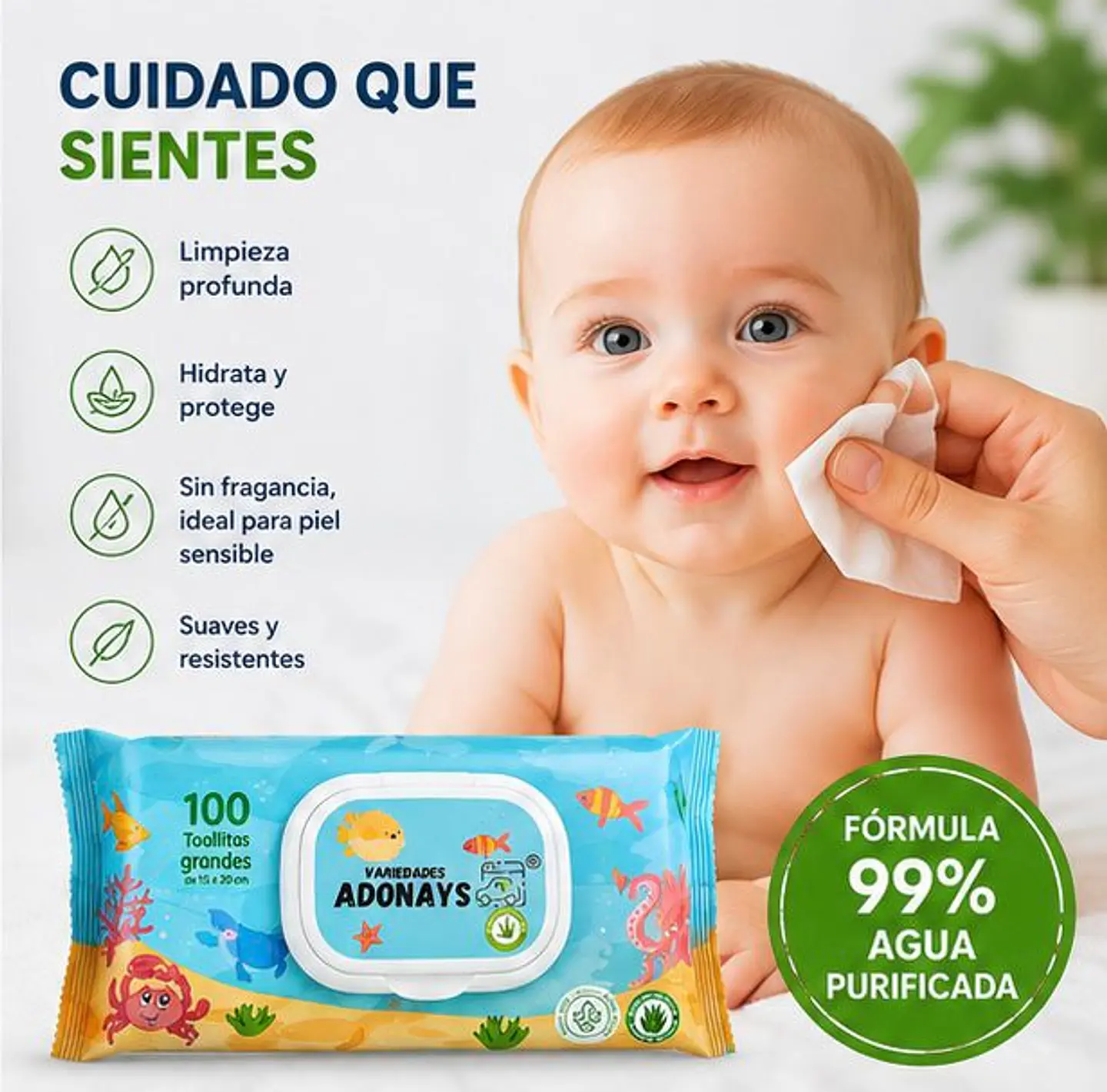 Toallitas Húmedas Sin Fragancia Variedades Adonays – Embalaje 2.400 Unidades (24 Paquetes x 100 Unidades) 2
