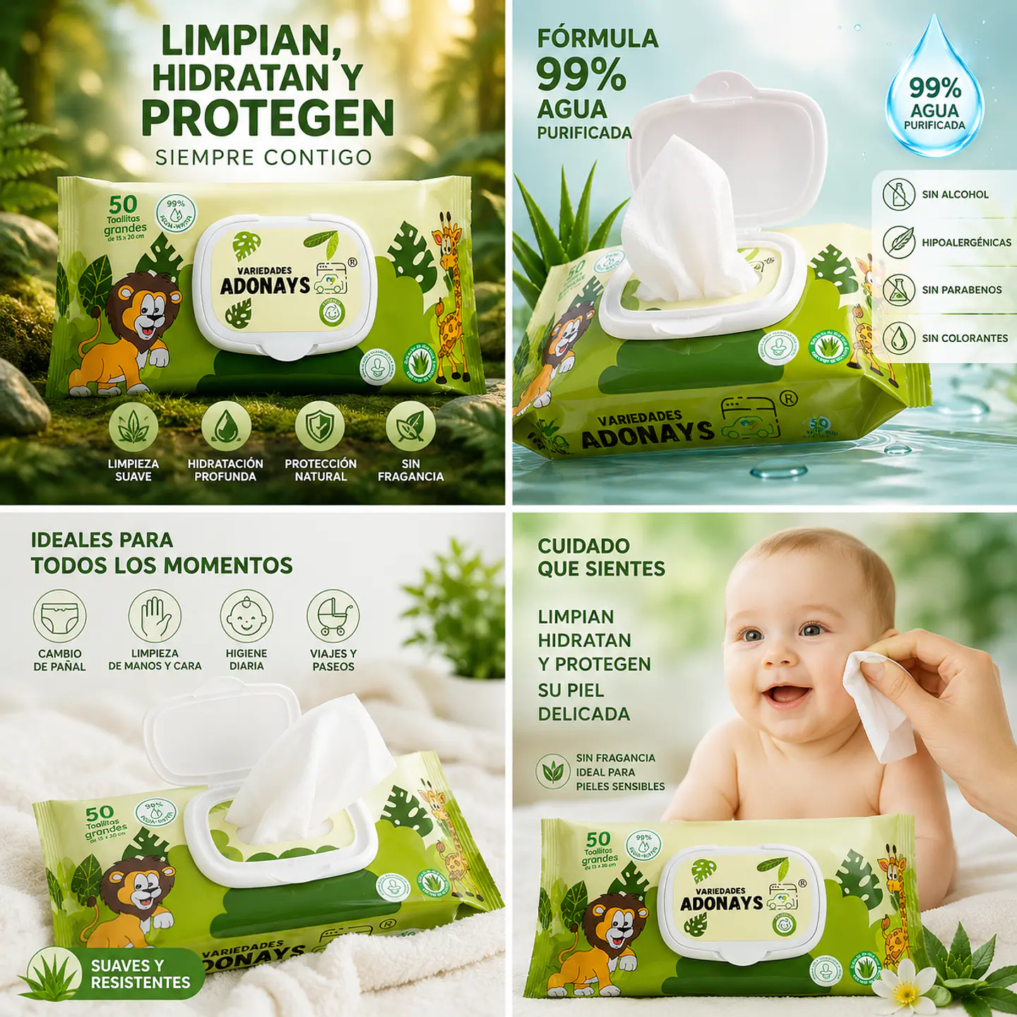 Toallitas Húmedas Con Fragancia Variedades Adonays  – Embalaje 2.000 Unidades (40 Paquetes x 50 Unidades) 5