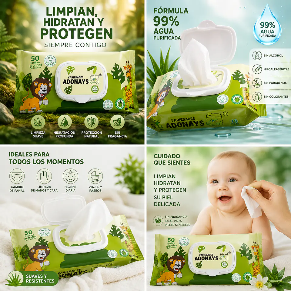 Toallitas Húmedas Con Fragancia Variedades Adonays  – Embalaje 2.000 Unidades (40 Paquetes x 50 Unidades) 5