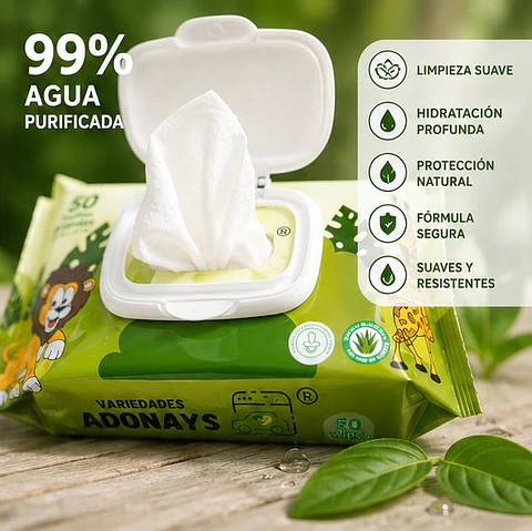 Toallitas Húmedas Sin Fragancia Variedades Adonays  – Embalaje 2.000 Unidades (40 Paquetes x 50 Unidades)