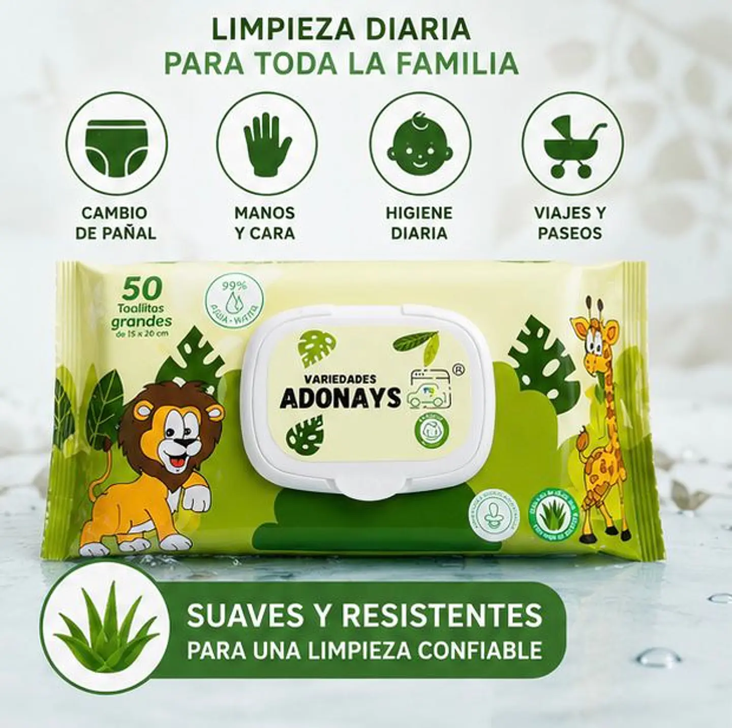 Toallitas Húmedas Sin Fragancia Variedades Adonays  – Embalaje 2.000 Unidades (40 Paquetes x 50 Unidades) 3
