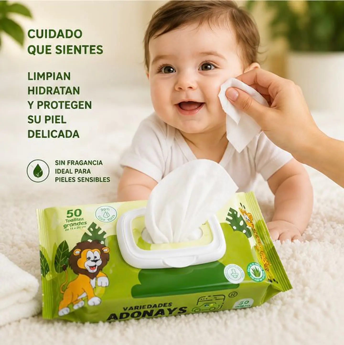 Toallitas Húmedas Sin Fragancia Variedades Adonays  – Embalaje 2.000 Unidades (40 Paquetes x 50 Unidades) 4