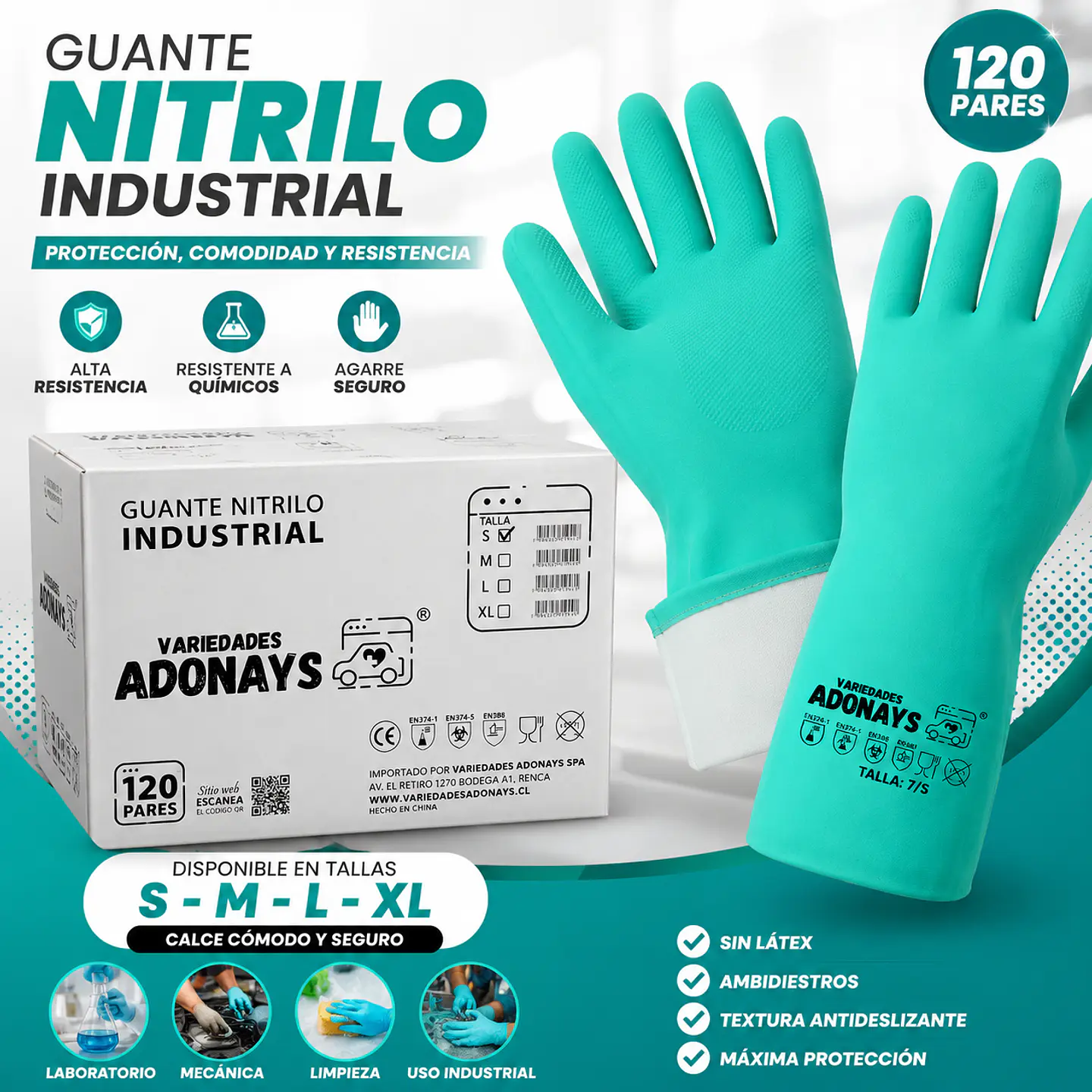 Guantes Nitrilo Industrial Verde Limpieza – Embalaje 120 Pares 1