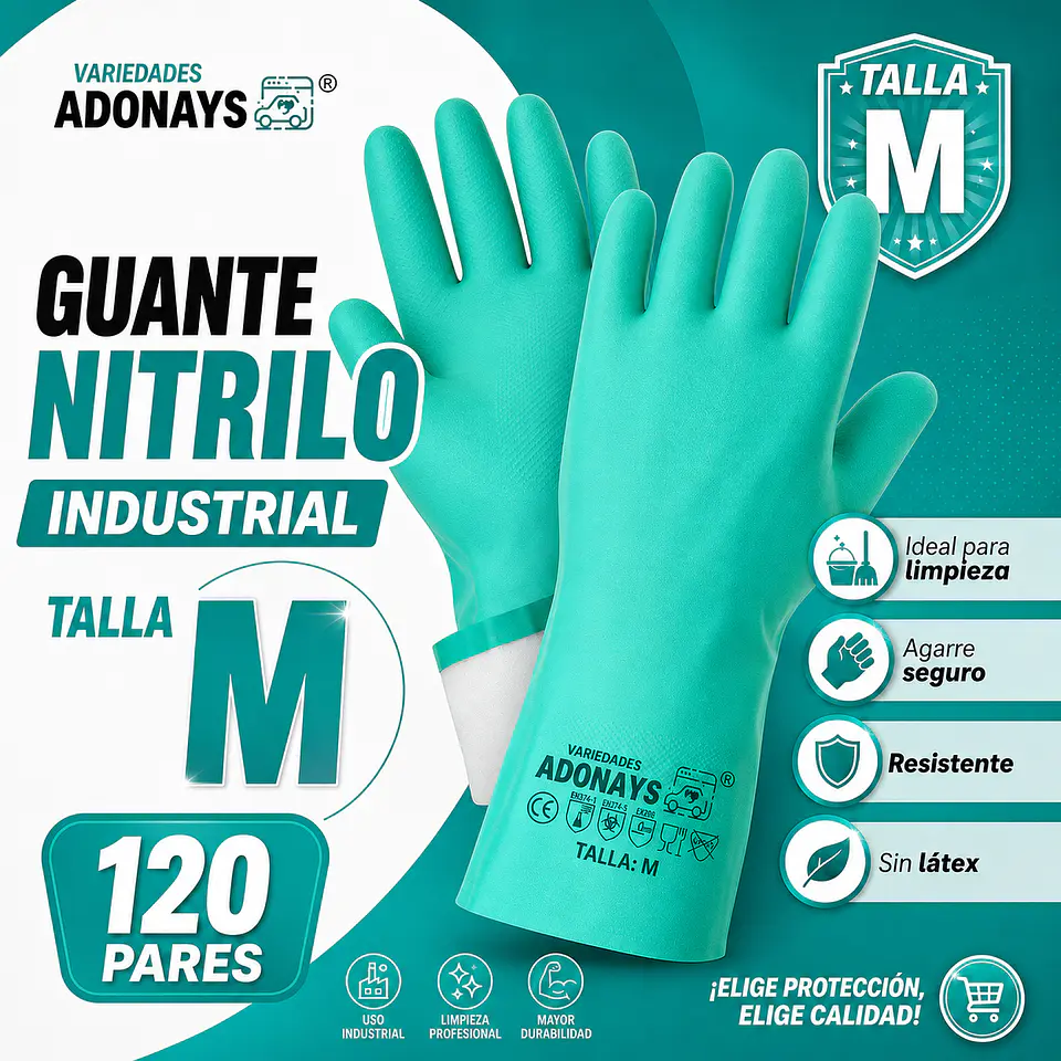 Guantes Nitrilo Industrial Verde Limpieza – Embalaje 120 Pares 6