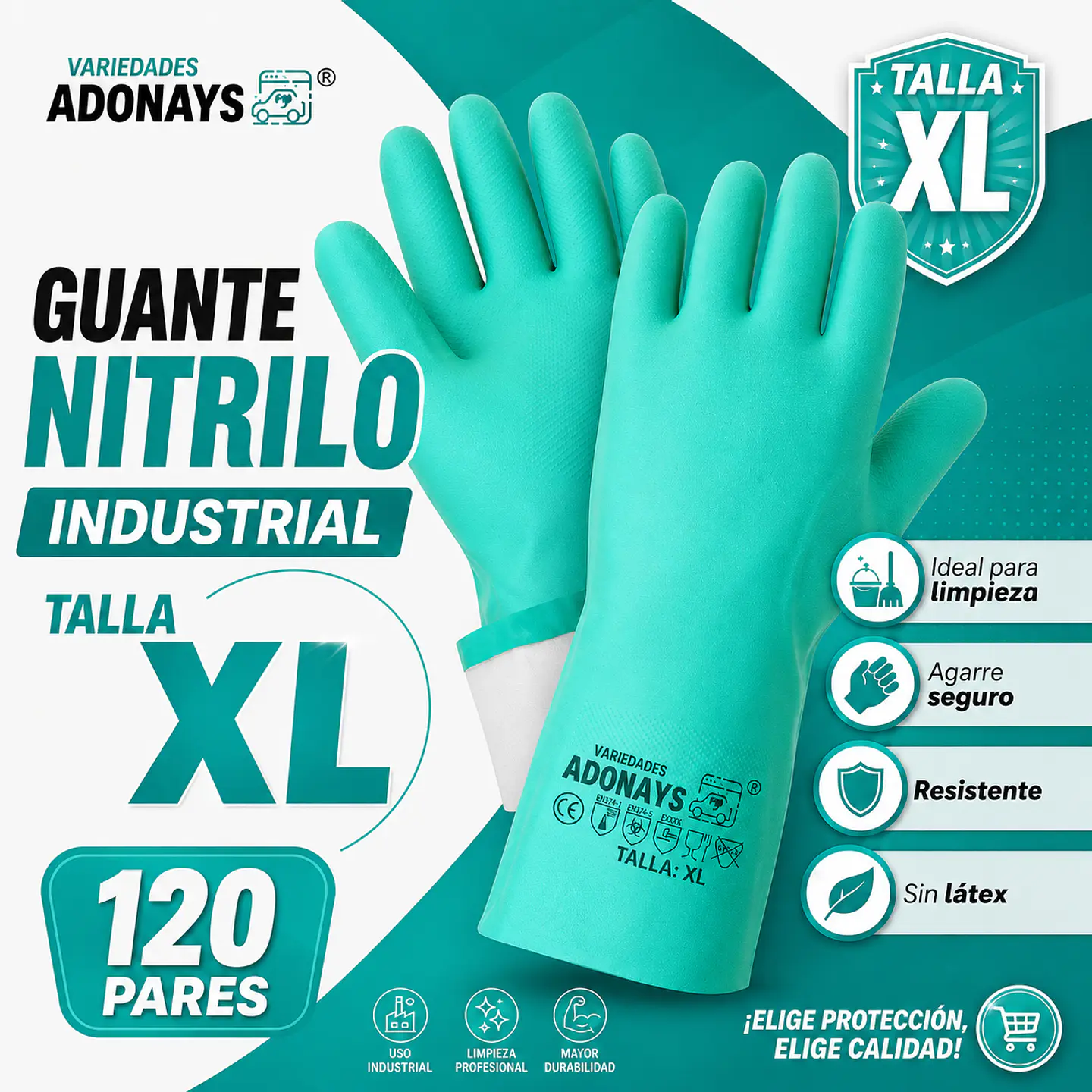 Guantes Nitrilo Industrial Verde Limpieza – Embalaje 120 Pares 7
