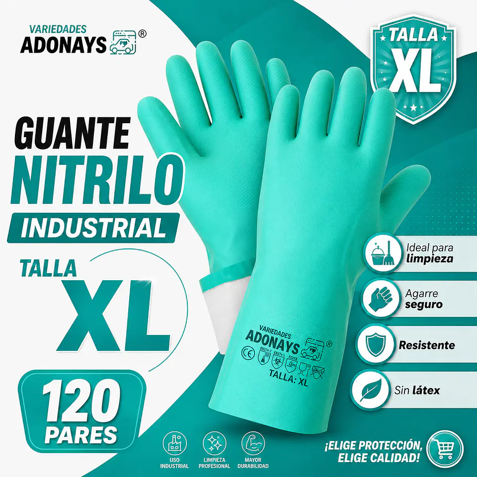 Guantes Nitrilo Industrial Verde Limpieza – Embalaje 120 Pares 7