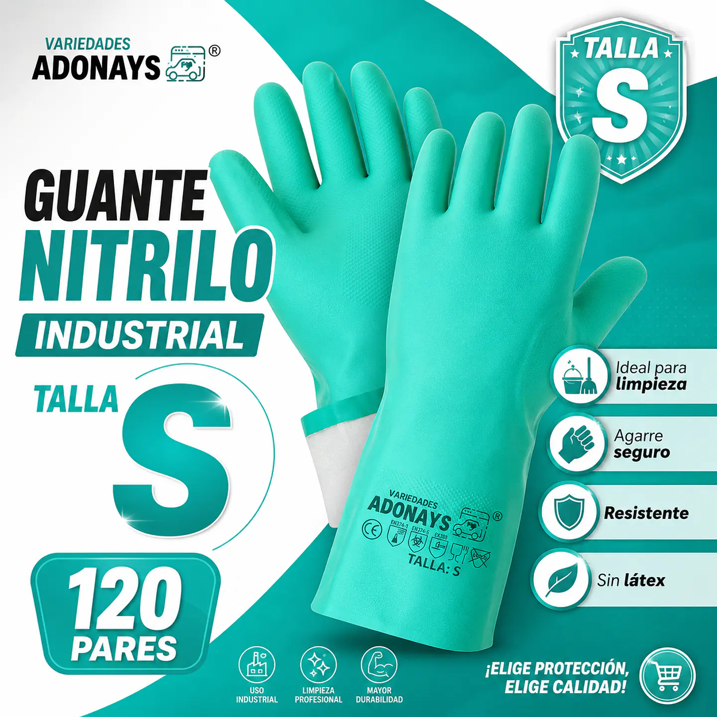 Guantes Nitrilo Industrial Verde Limpieza – Embalaje 120 Pares 8