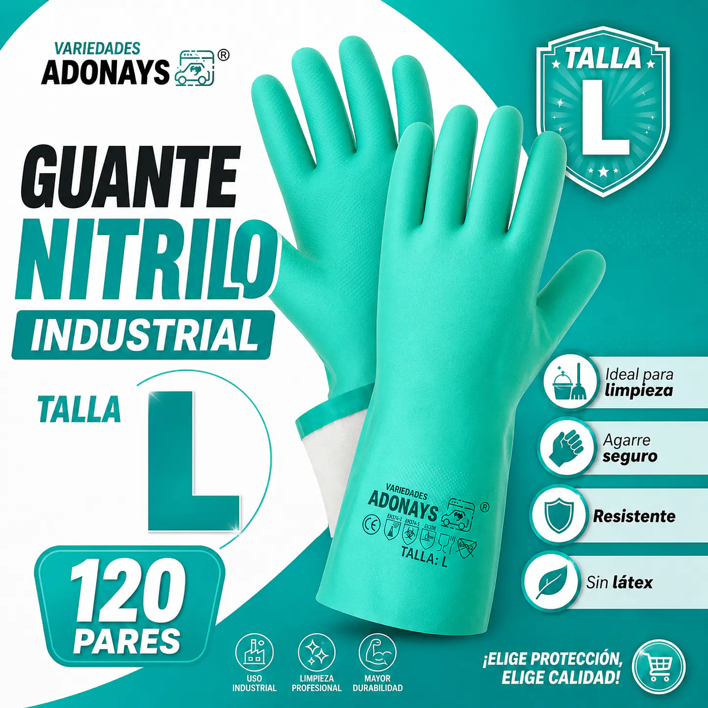 Guantes Nitrilo Industrial Verde Limpieza – Embalaje 120 Pares 9