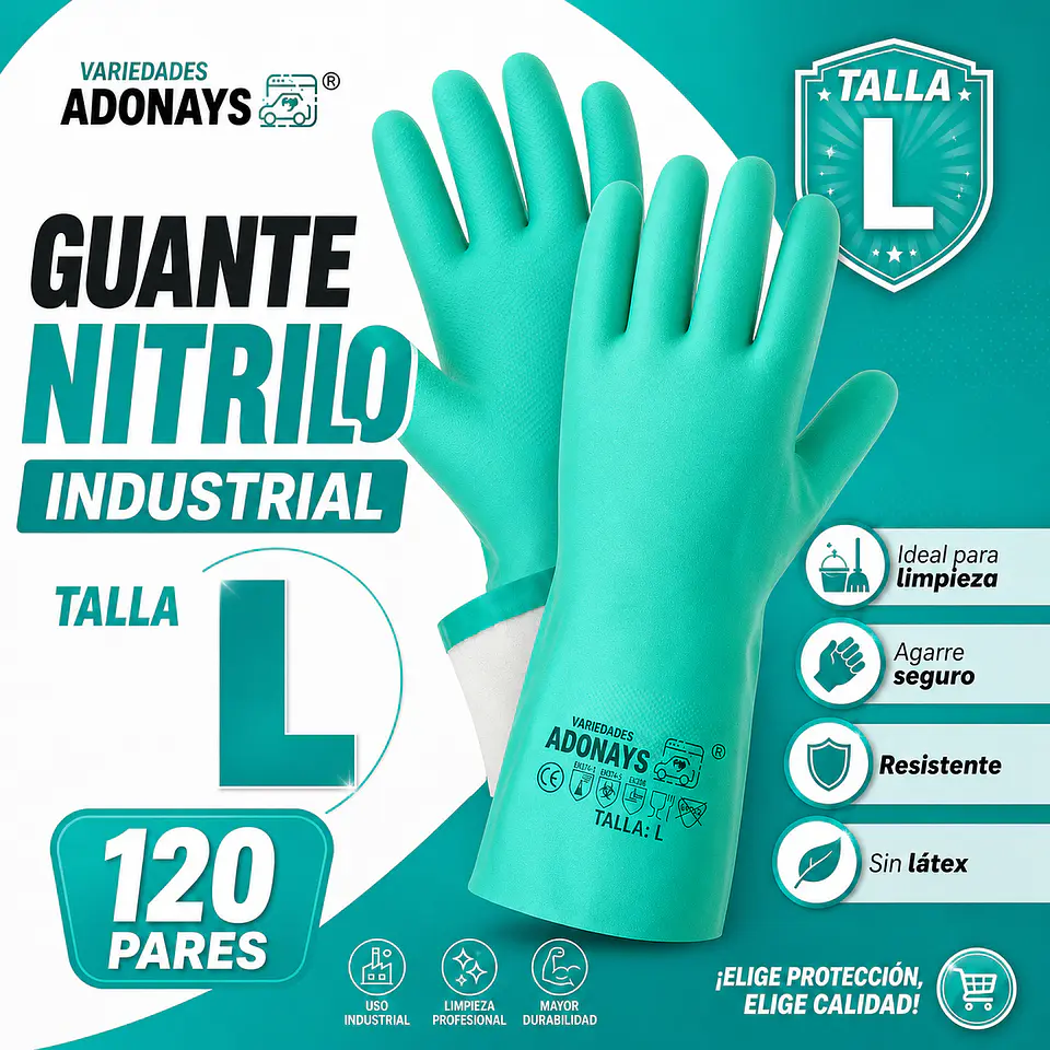Guantes Nitrilo Industrial Verde Limpieza – Embalaje 120 Pares 9