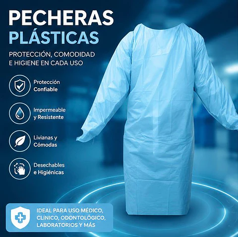 Pechera Plástica Desechable Azul – Embalaje 200 Unidades