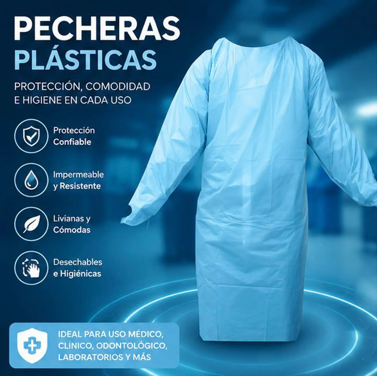 Pechera Plástica Desechable Azul – Embalaje 200 Unidades 1