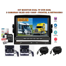 KIT MONITOR DUAL 7P DVR 64GB Y CAMARAS 18LED AHD 1080P