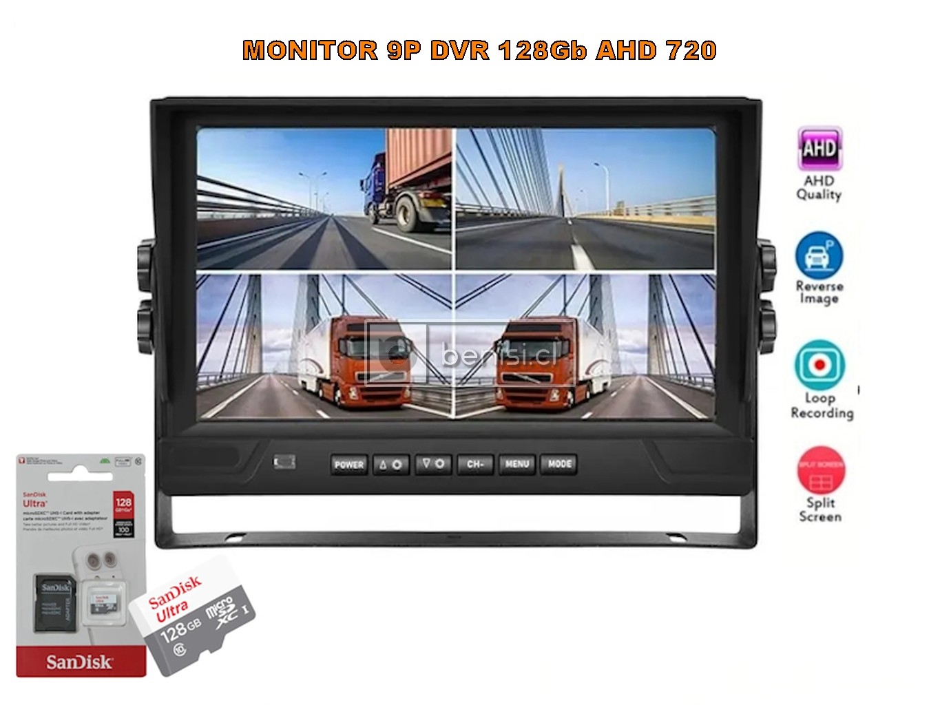 MONITOR 9P DVR 128GB AHD 720P
