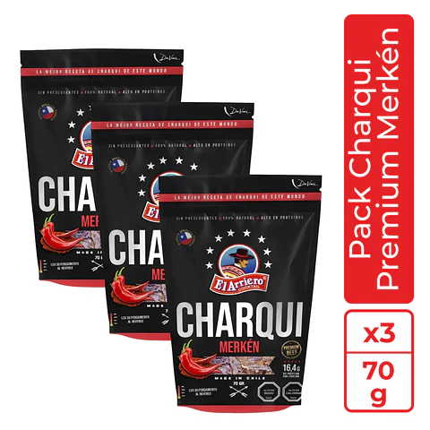Pack Charqui Premium de equino sabor merkén 70g