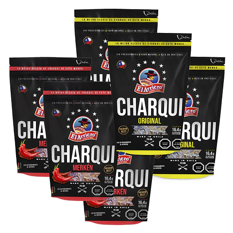 Pack Charqui Premium 70g (3 Originales - 3 Merkén)