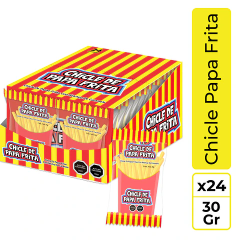 Chicle de papa fritas con kétchup de caramelo.