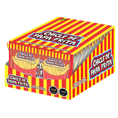 Chicle de papa fritas con kétchup de caramelo.