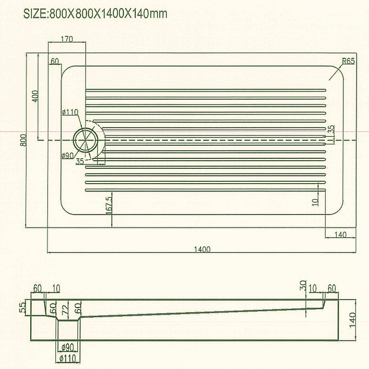 RECEPTACULO DE DUCHA CON DESAGUE 80 x 140 cm 4