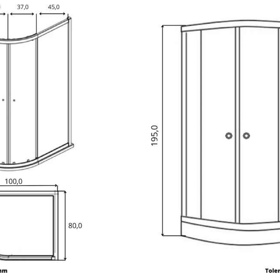 MAMPARA DUCHA ESQUINA CURVA 80X100X195 DERECHO 3