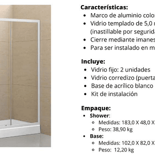 MAMPARA DUCHA ESQUINA 80X120X195 DERECHO