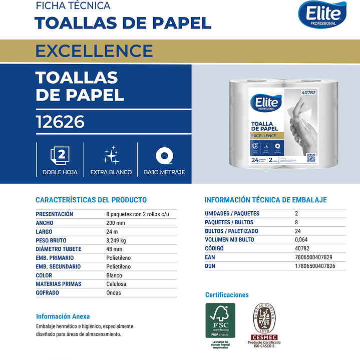 TOALLA PAPEL ELITE EXCELLENCE DH  2 x 24 MT  3