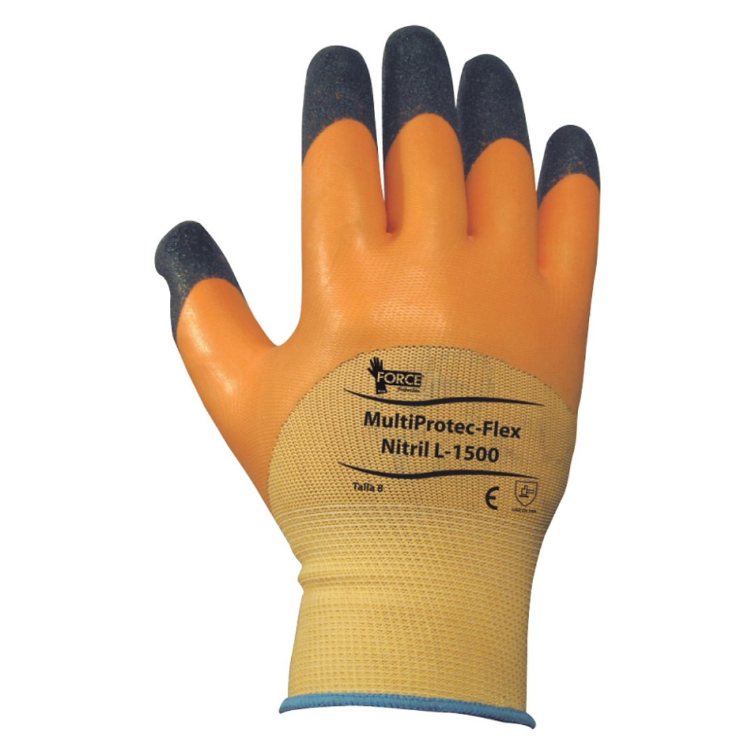 GUANTE MULTIPROTEC-FLEX NITRIL, L-1500, PALMA NITRILO LISO 1