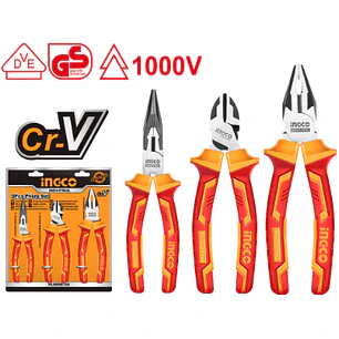 ALICATE INGCO AISLADO 1000V INDUSTRIAL JGO.3 PZAS 