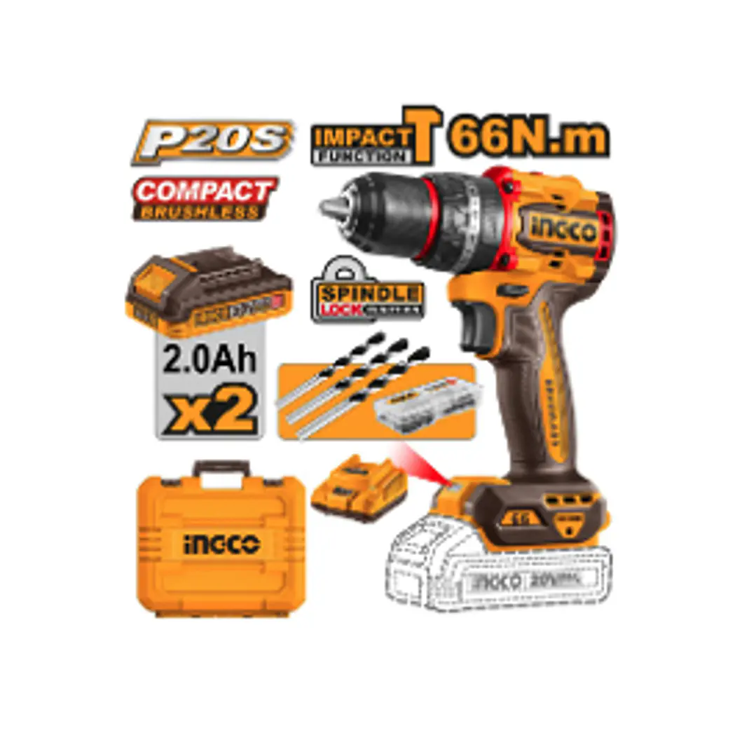 TALADRO ATORN. PERCUTOR INGCO INALAM. 20V - C/2 BAT.2.0AH Y 1 CARGADOR 1