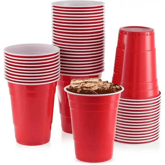 Vaso Plastico Rojo Desechable Fiesta 450 ml x 100 uds 3