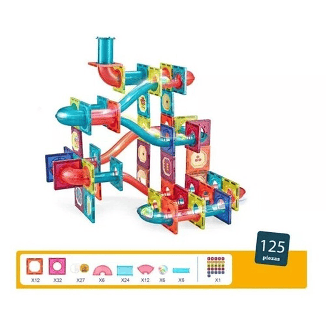 Juego De Bloques Magnéticos 125 Piezas Pista Con Pelotas 8