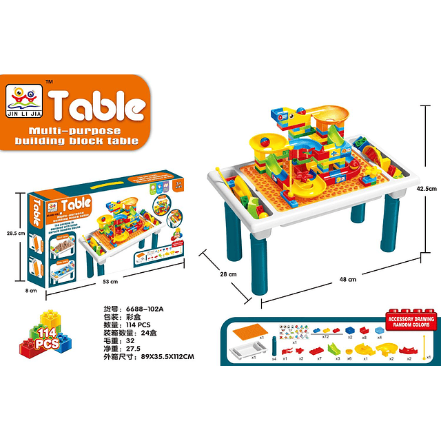 Mesa Didactica De Bloques Construcción 104 Pcs Y 1 Silla 1