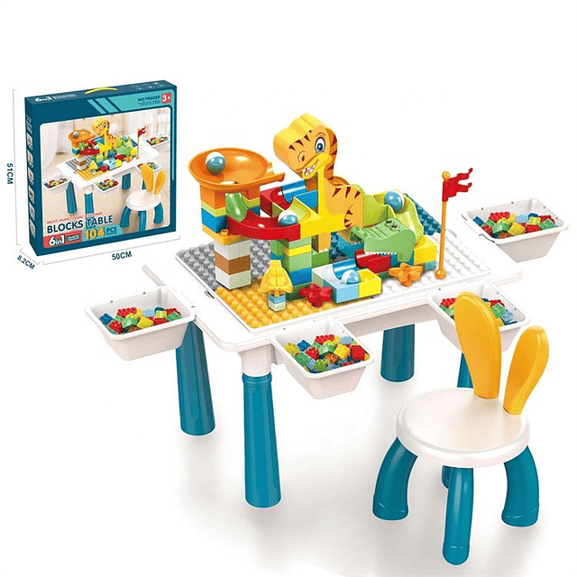 Mesa Didactica De Bloques Construcción 104 Pcs Y 1 Silla 9