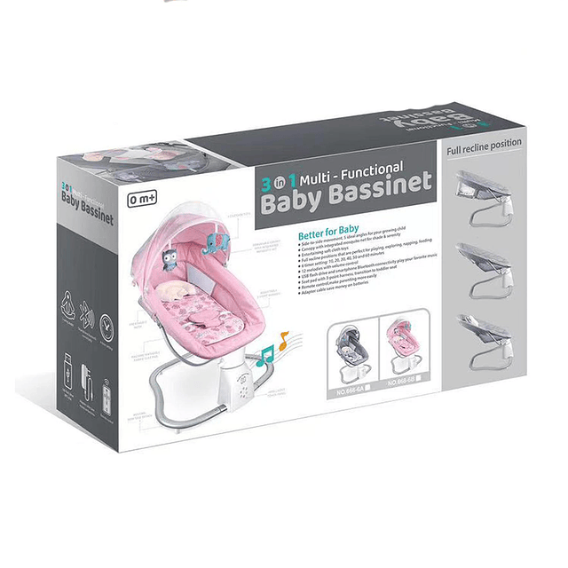 Cuna Bebe Mecedor Eléctrico 3 En 1 Música Silla Mecedora 4