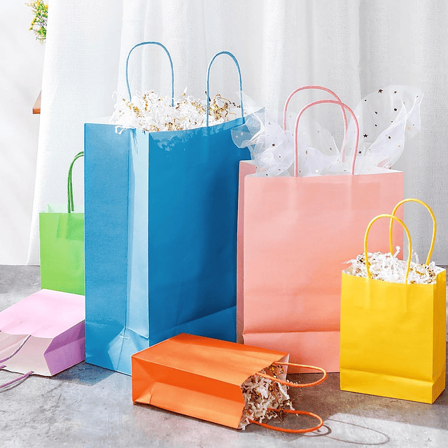 12 Bolsas Cumpleaños Papel Kraft Colores De 21x15x8cm 23