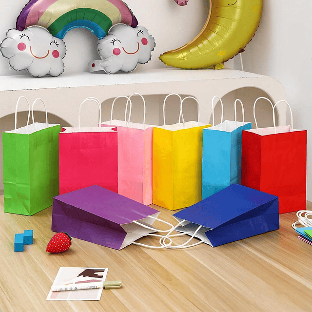 12 Bolsas Cumpleaños Papel Kraft Colores De 21x15x8cm 25