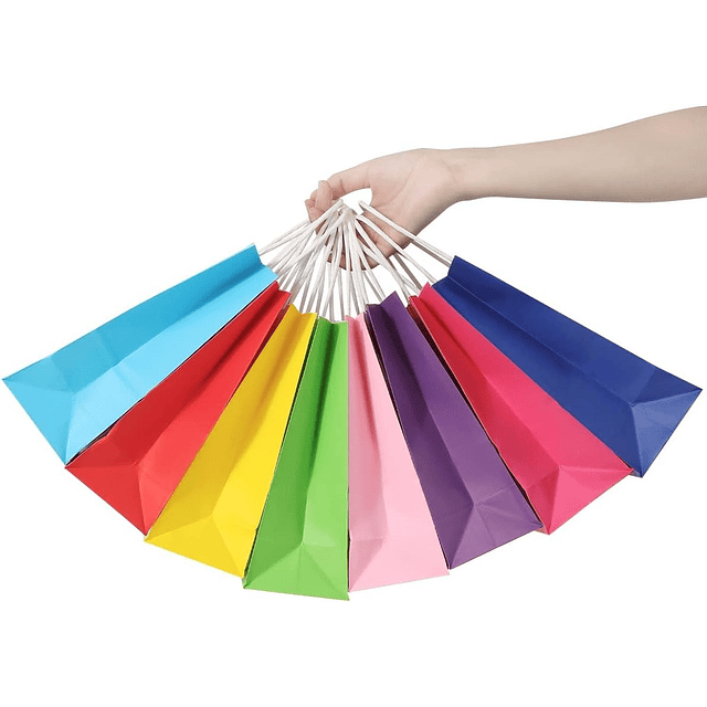 12 Bolsas Cumpleaños Papel Kraft Colores De 21x15x8cm 29