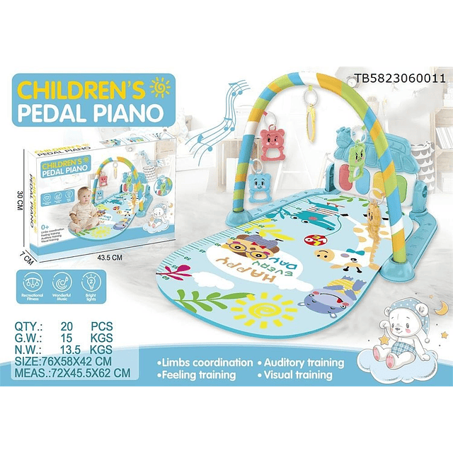 Alfombra Gimnasio Musical Con Piano Juguete Para Bebé Azul 16